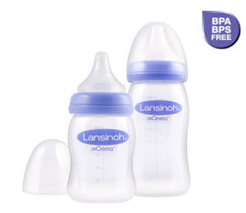 Lansinoh Baby Bottle with NaturalWave Teat (240 ml), Anti-colic, Plastic 100% BPA & BPS free, medium flow , purple