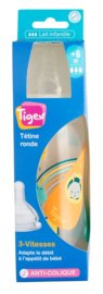 Tigex- 3 SPEED babyfles 360ml +6m - Groot formaat babyfles met wijde hals - Ronde speen met 3 snelheden en antikrampjesventiel