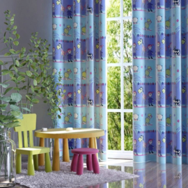Wisan Lam -  Gordijnen:  2 stuks van 150 x 165cm  -  Kinderkamer gordijn van stof met dierenmotieven- blauw-
