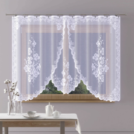 Johanna jacquard vitrage -  Gordijn   300 x 160 cm- Curtains - Jacquardgordijnen- bloemenmotief- wit -