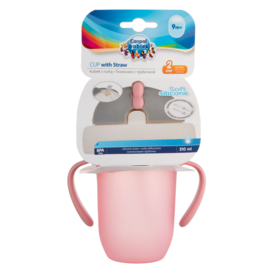 Canpol Babies  MATTE PASTELS mok met opvouwbare siliconen tube 210ml- roze- 210 ml