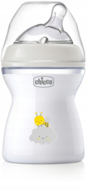 Chicco Natural Feeling Anticolic babyfles, 2 maanden + 250 ml, fles met zuignap van zachte en flexibele siliconen, geschikt voor gemengde borstvoeding, gemiddelde stroom, kleur grijs