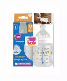 Tigex baby flesje met temperatuurwaarschuwing, 0-6 m, 150 ml, siliconen fopspeen, anti-koliek