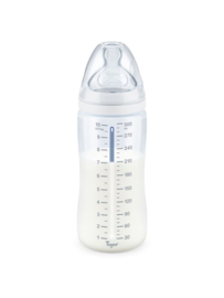 Tigex Transition+ Babyfles 300ml met Temperatuurindicator | Platte Anti-Koliek Speen +6m | Ideaal voor overgang van borstvoeding naar fles