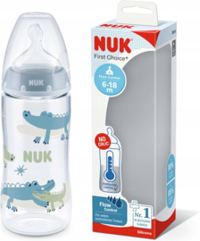 NUK babyfles  | First Choice+ | blauw krokodil  360 ml | 6-18 m| speen maat : XL |
