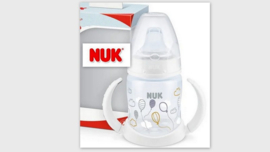 NUK | First Choice |  Fles om te leren drinken | 150ml | 6-18maanden | wit | ballonnen |