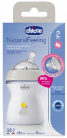 Chicco Natural Feeling Anticolic babyfles, 2 maanden + 250 ml, fles met zuignap van zachte en flexibele siliconen, geschikt voor gemengde borstvoeding, gemiddelde stroom, kleur grijs