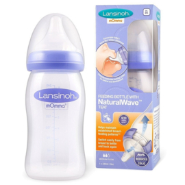 Lansinoh Baby Bottle with NaturalWave Teat (240 ml), Anti-colic, Plastic 100% BPA & BPS free, medium flow , purple