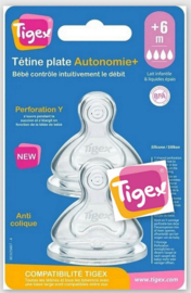 Tigex | Autonomie+ babyfopspeen | anti-kolic brede hals zuiger | + 6 m | 2 stuks |