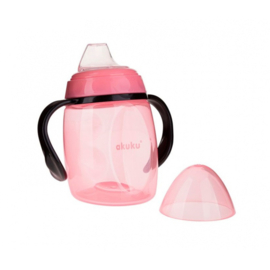 Akuku |  Een antilekbeker met siliconen tuit en handvatten |  roze  | 6 m + | 280 ml | korting |