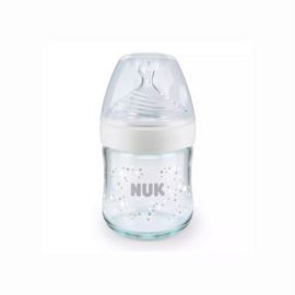 Nuk Glazen fles Nature Sense 120 ml | siliconen speen maat S | Temperature Control | Wit