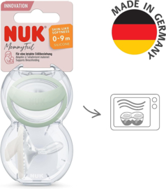 NUK |  MommyFeel Fopspeen |  siliconen | 0-9 maanden | 2 stuks | Munt -wit |
