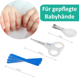 AKUKU babyverzorgingsset voor pasgeboren kinderen roze/blauw 5-delig met nagelschaartje, nagelknipper, borstel, kam en nagelvijl in een klein etui blauw