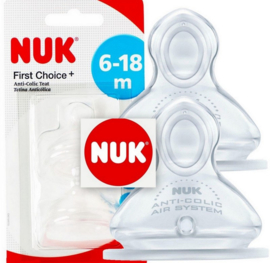NUK | First Choice | Anti Colic flesspeen siliconen | Air System  | 6-18 maanden | 2 stuks |
