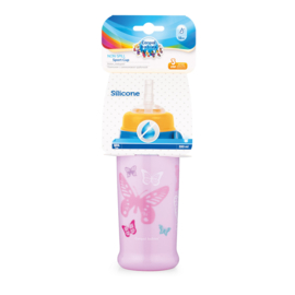 Canpol Babies Butterfly babyflesje met siliconen tube 350ml- roze- 12m+
