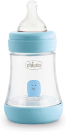 Chicco Perfect 5 anti-koliek flesjes met zuignap van siliconen voor 0+ maanden, biofunctioneel met Intuiflow-systeem, blauw, 150 ml