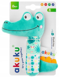Akuku knuffelrammelaar, piepend, zacht, krokodil 0+