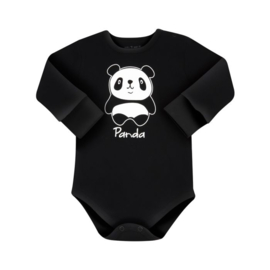 Nini- Zwart  body  met lange mouwen - Panda-  biologisch katoen