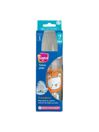 Tigex Transition+ Babyfles 300ml met Temperatuurindicator | Platte Anti-Koliek Speen +6m | Ideaal voor overgang van borstvoeding naar fles