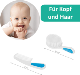 AKUKU babyverzorgingsset voor pasgeboren kinderen roze/blauw 5-delig met nagelschaartje, nagelknipper, borstel, kam en nagelvijl in een klein etui blauw