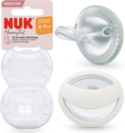 NUK |  MommyFeel Fopspeen |  siliconen | 0-9 maanden | 2 stuks | Munt -wit |