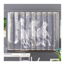 Wisan Paarden jacquard vitrage Gordijn 250x150 cm - Curtains  - Jacquardgordijnen-wit-