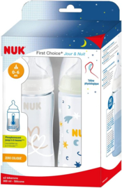 NUK |  First Choice Night & Day babyflessen | 0-6 maanden | 150 ml, set van 2 | speen maat: M | anti-koliek flessen met fysiologische siliconen fopspeen |