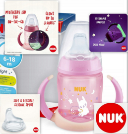 NUK | First Choice Night | Fles om te leren drinken | oplichtend in het donker|  150ml | 6-18m |  roze |