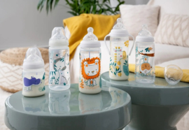 Tigex | Babyfles met temperatuurwaarschuwing, | 0-6 maanden | 150 ml | siliconen fopspeen |  anti-koliek |