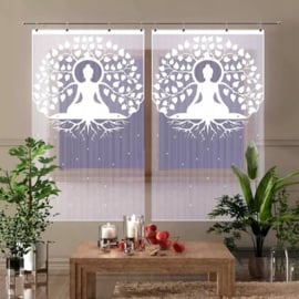 Wisan Bohdi jacquard vitrage -100 x 165 cm, gordijn met jacquardpaneel en franjes- wit-