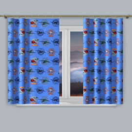 Wisan  -  Gordijnen:  2 stuks van 160 x 150 cm  -  Kinderkamer gordijn van stof met vliegtuigen motieven- blauw-