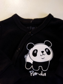 Nini- Zwart  omslag body  met lange mouwen - Panda-  biologisch katoen