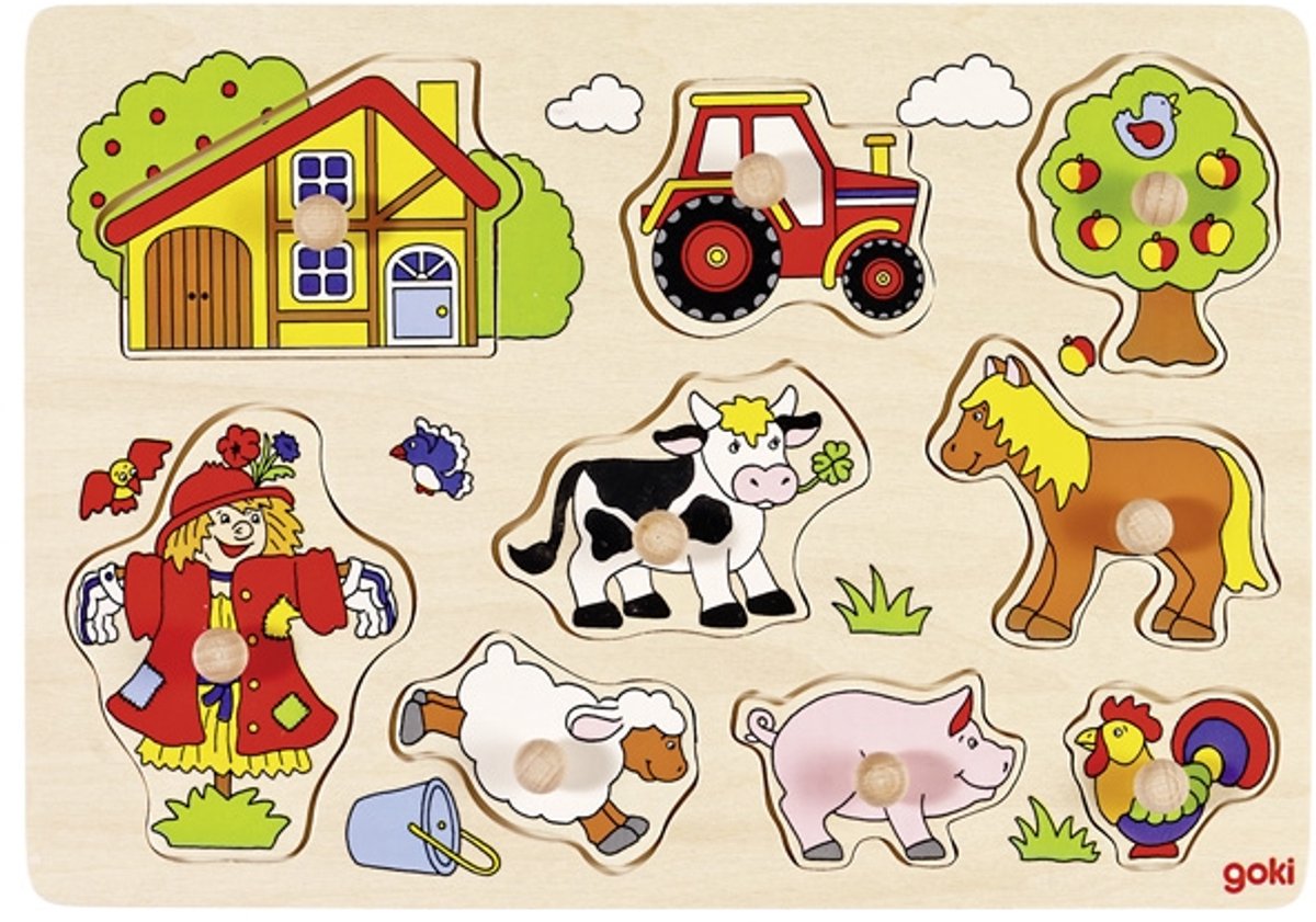 Goki Houten Noppenpuzzel Boerderij Retro