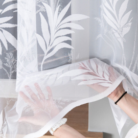 Zdzislawa  jacquardvitrage   300 x 160 cm- Curtains - Jacquardgordijnen- wit -bloemenmotief-