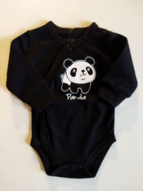 Nini- Zwart  omslag body  met lange mouwen - Panda-  biologisch katoen