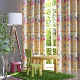 Wisan Lam -  Gordijnen:  2 stuks van 150 x 165 cm  -  Kinderkamer gordijn van stof met dierenmotieven- geel-