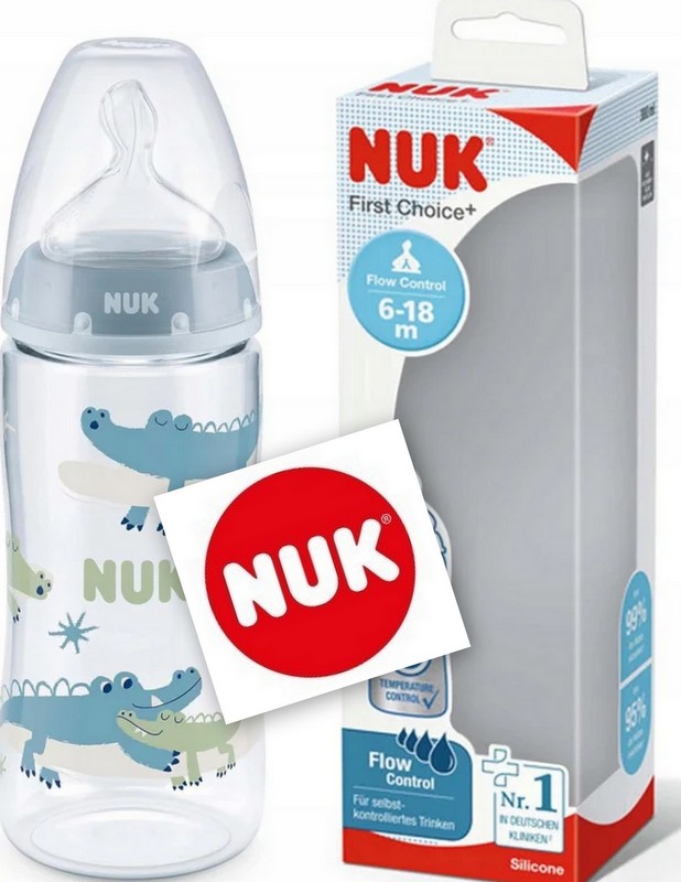 NUK babyfles  | First Choice+ | blauw krokodil  360 ml | 6-18 m| speen maat : XL |