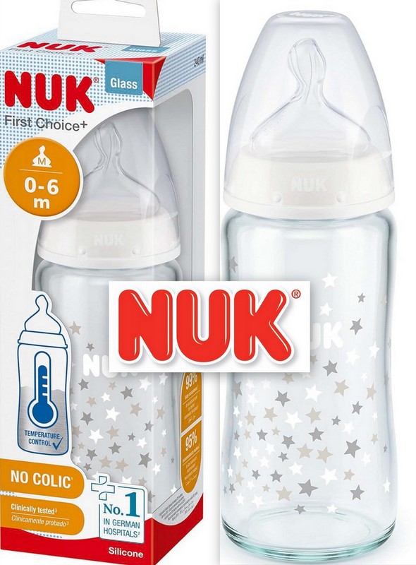 NUK Glazen fles | First Chioce |   240 ml |  0-6 m | glass bottle | stars |