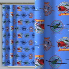 Wisan  -  Gordijnen:  2 stuks van 160 x 150 cm  -  Kinderkamer gordijn van stof met vliegtuigen motieven- blauw-