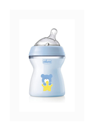 Chicco Natural Feeling Anticolic babyfles, 2 maanden + 250 ml, fles met zuignap van zachte en flexibele siliconen, geschikt voor gemengde borstvoeding, gemiddelde stroom, kleur lichtblauw