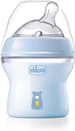 Chicco Natural Feeling Anticolic fles 0 maanden + 150 ml, fles met zuiger van zachte en flexibele siliconen, geschikt voor gemengde borstvoeding, langzame stroom, kleur lichtblauw