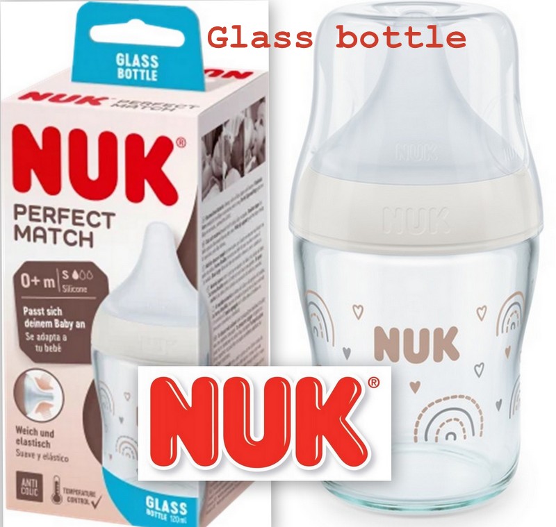 NUK  | Glass | Perfect Match  | Babyfles | 120 ml | Silicone speen maat : S |  0m+ |