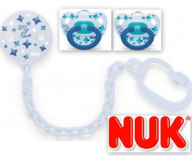 NUK  Classic | My Love | set : siliconen fopspenen  2st. + fopspeenclip 1 st | blauw |