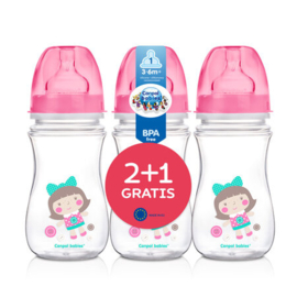 Canpol Babies | Babyfles | set van 3 | 2+ 1 gratis |  240 ml | 3-6m+ |