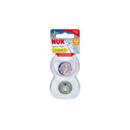 Nuk Space Night- siliconen fopspenen, 2st. set- gloeit in het donker-