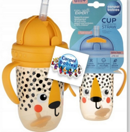 Canpol Baby |  Cheetah  BabiesBoo  |  Rietjesbeker met Handvaten | met Flip-top verzwaard rietje  | 270ml