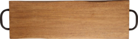 T&G serveerplank hout met gietijzeren grepen 60x20x2,5 cm