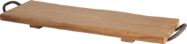 T&G serveerplank hout met gietijzeren grepen 60x20x2,5 cm