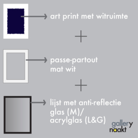 Art print met passe-partout in lijst mat geborsteld aluminium - BUBBLE BUTT - midnight blue