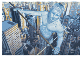 ACROPHOBIA (blue) | Caspar Luuk | Art print op houten wanddecoratie